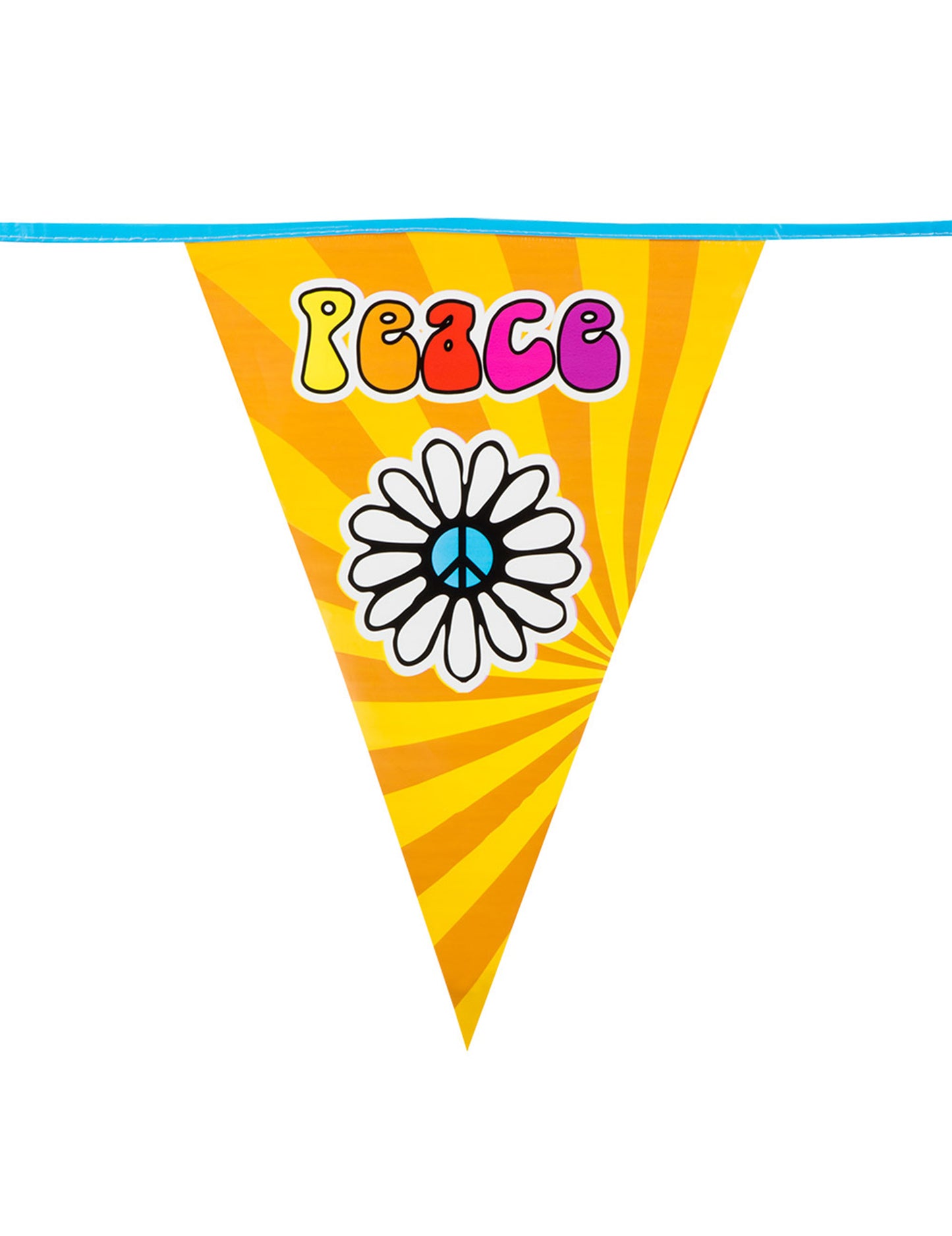 Podrobnost o zastavici z napisom Peace in cvetom iz hippie Flower Power zastavne dekoracije
