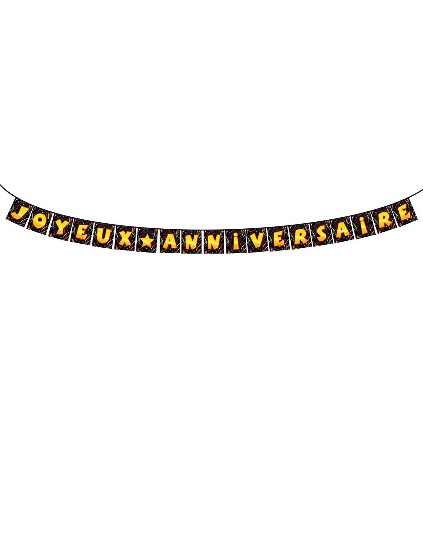 Vesela zastavna dekoracija za rojstni dan v črni in rumeni barvi