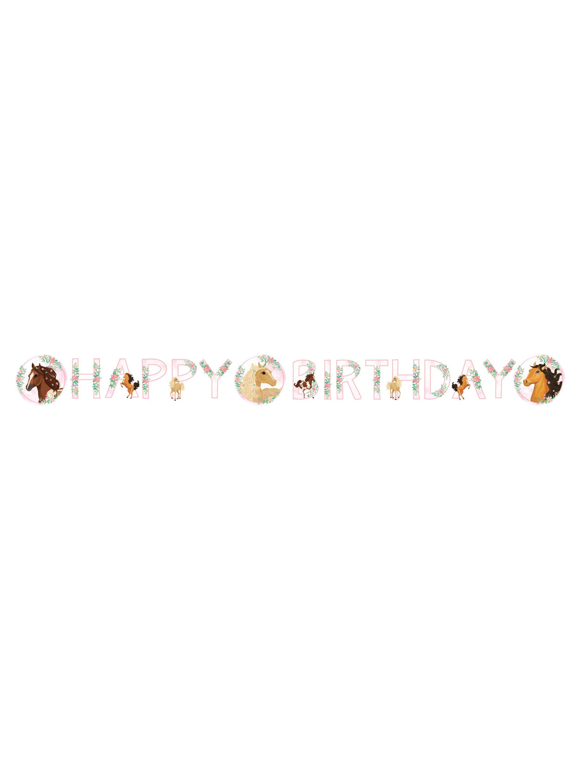 Vue d'ensemble de la guirlande happy birthday joli cheval