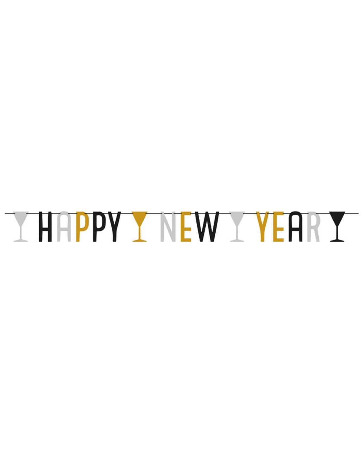 Pregled girlande Happy New Year za dekoracijo zabave