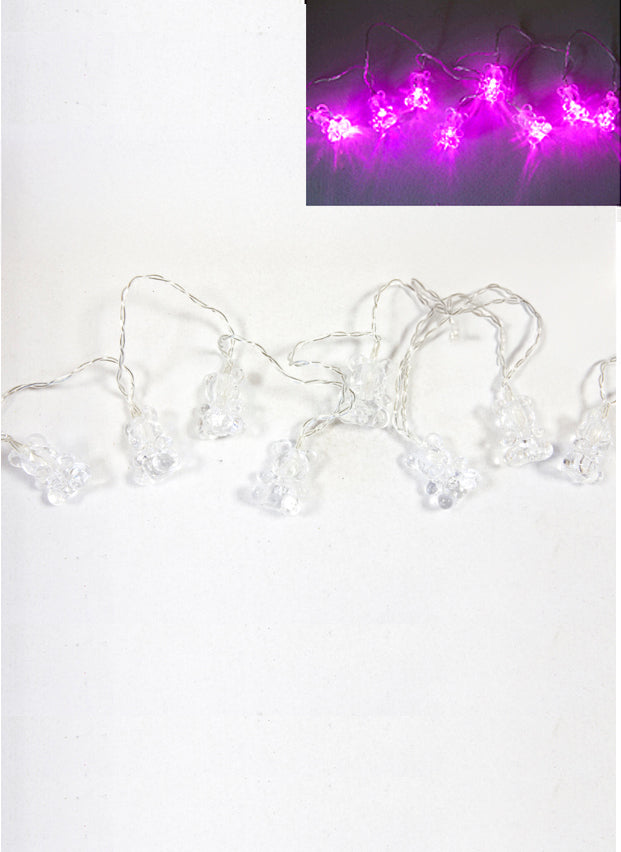 Rožnate verižne lučke z medvedki, 1,6 m z 10 LED diodami