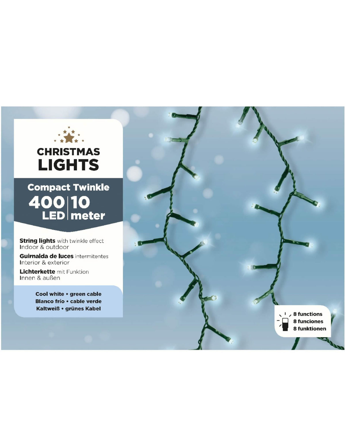 Podrobnosti o žarnicah svetlobne verige 400 LED za belo dekoracijo 10 m z 8 funkcijami