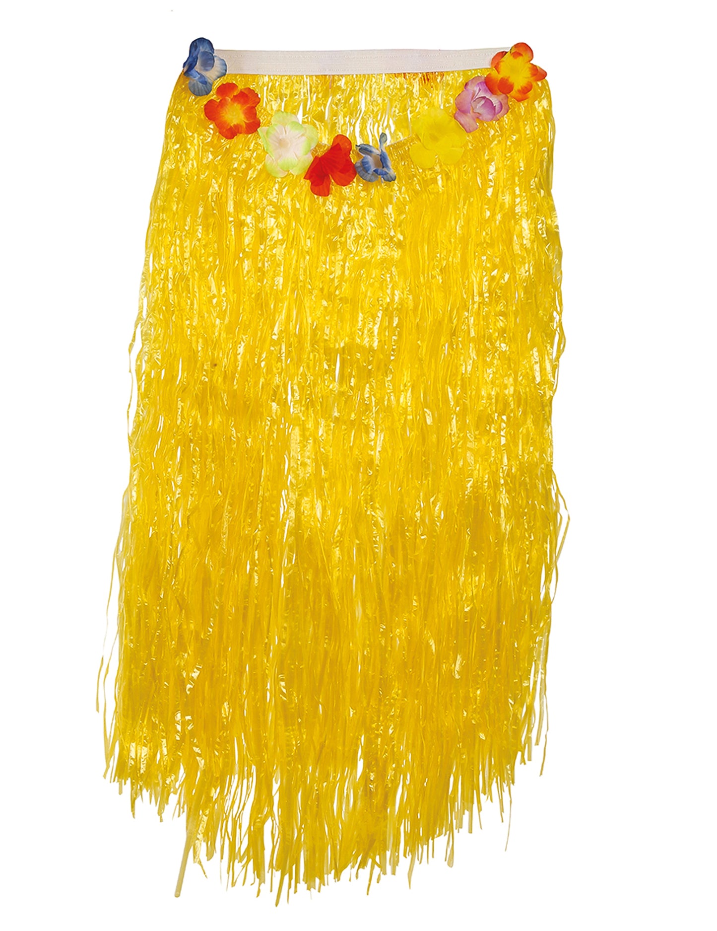 Détail des fleurs à la taille de la jupe hawaïenne longue pour adulte