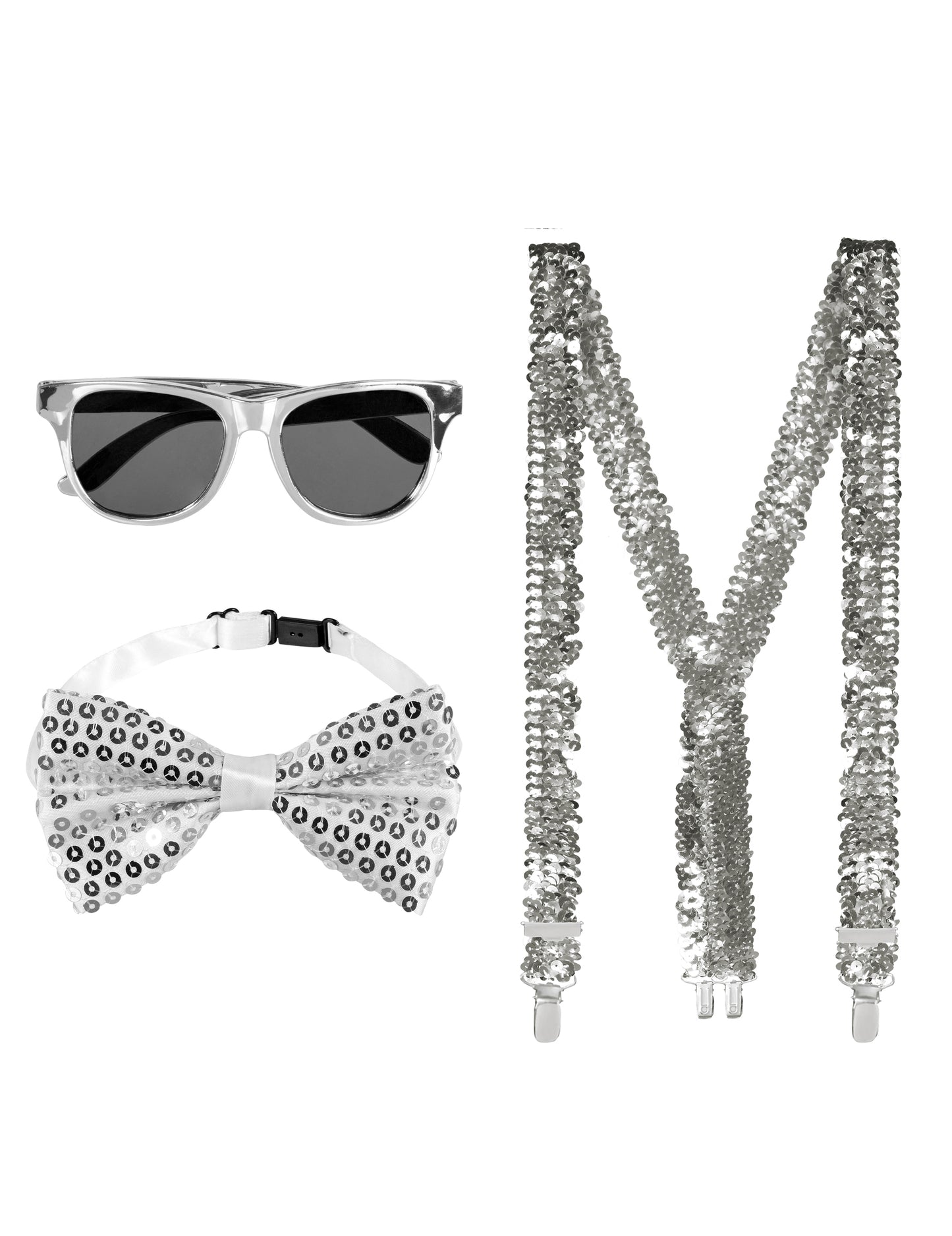 Komplet dodatkov s srebrnimi bleščicami za odrasle