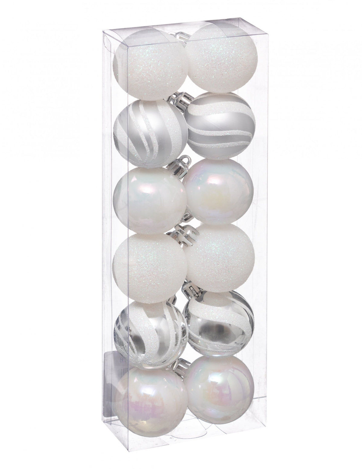 Mini boules de noël pour décoration blanches et argentées pailletées