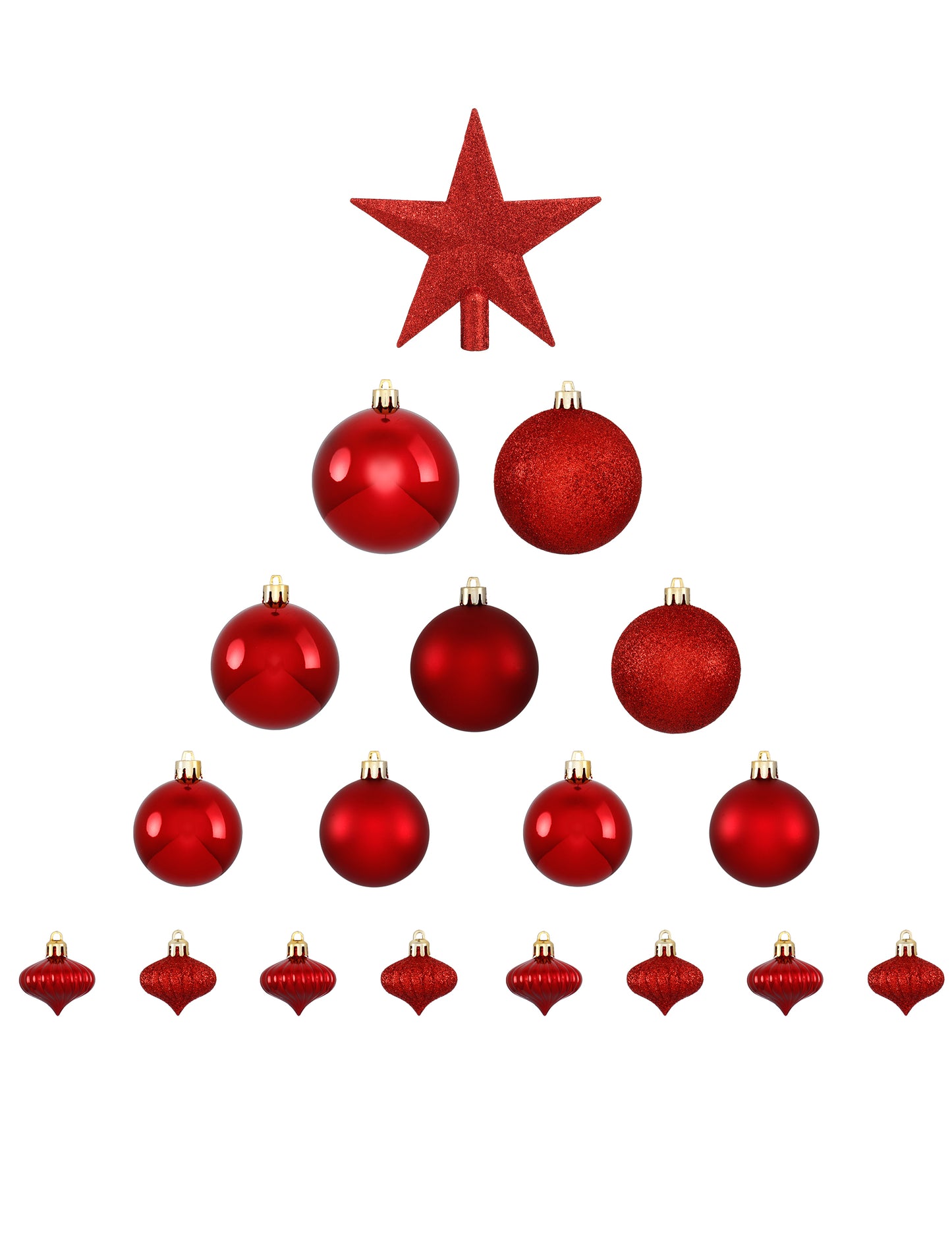 18-delni komplet okraskov za božično drevo v rdeči barvi, sijajni in mat