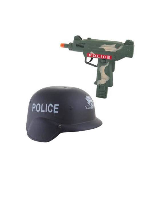Casque noir et mitraillette camouflage du kit casque et mitraillette de police