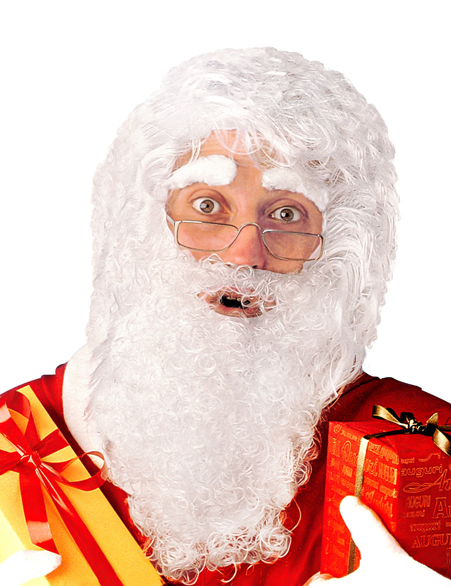 Komplet Božička za moškega z belo brado in kodrasto periko