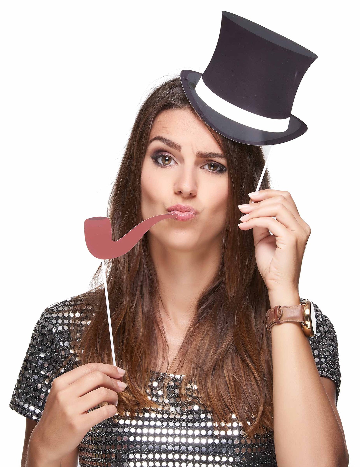 Accessoires chapeau haut-de-forme et pipe du kit photobooth festif pour adulte et enfant