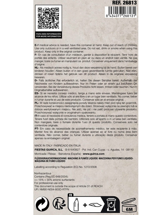 Précautions d'emploi et étiquette du liquide à fumée à base d'eau 1L