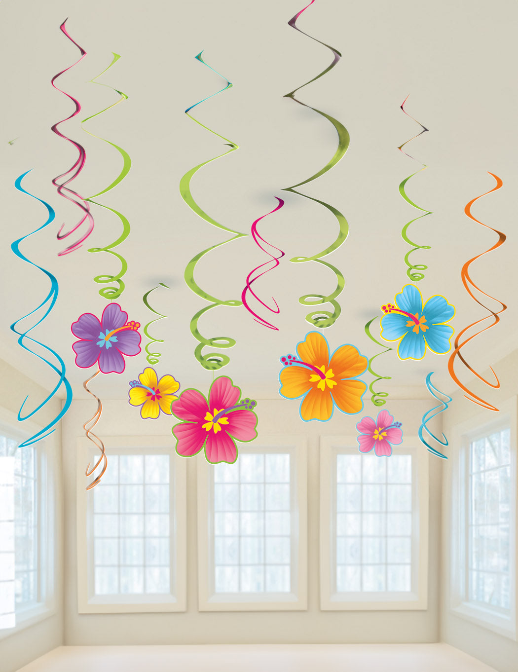 Set 12 havajskih visečih okraskov za barvito zabavo s spiralo iz hibiskusovih cvetov