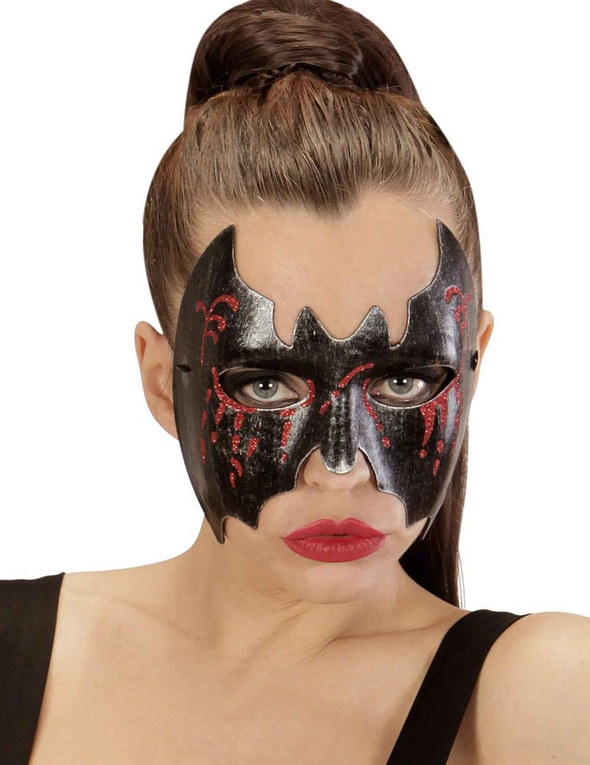 krvav maska netopirja za halloween za ženska črna in rdeča bleščeča