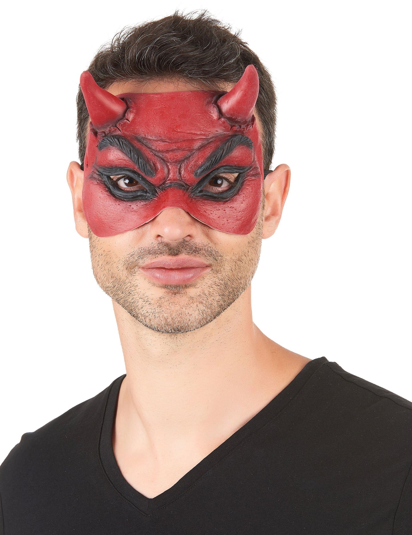 Rdeča lateksna maska demona za odrasle z rogovji