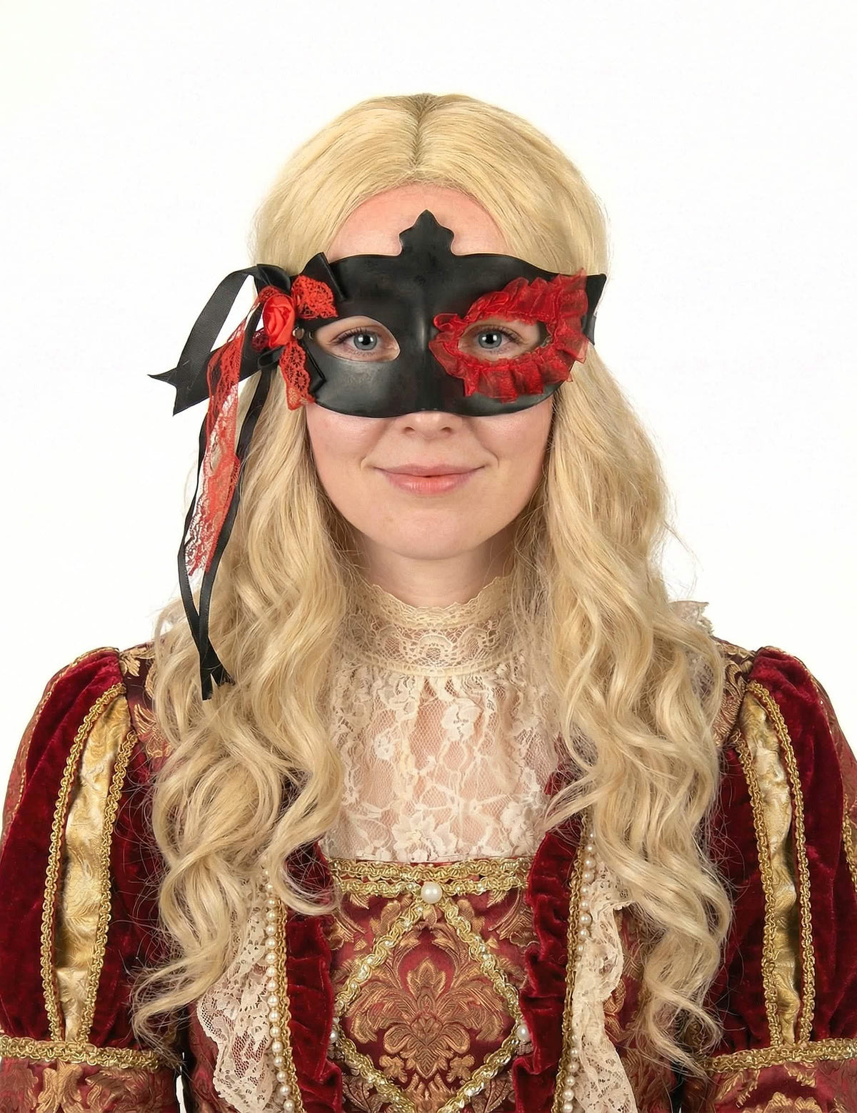 črna maska z čipko in rdeča cvetlica za ženska črna in rdeča