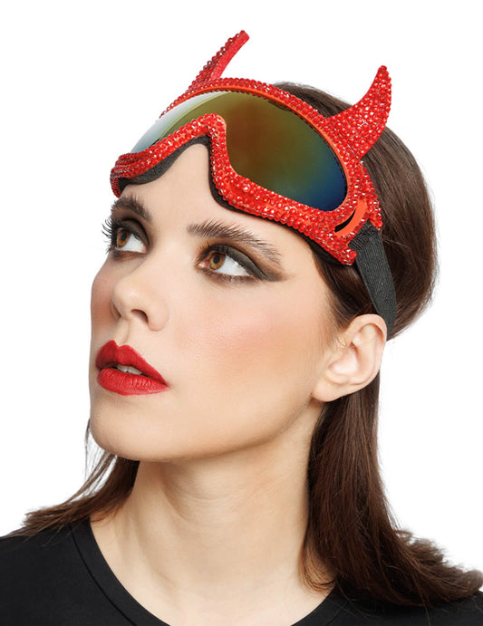 Smučarska očala hudičke z rdečimi kristalčki za odrasle