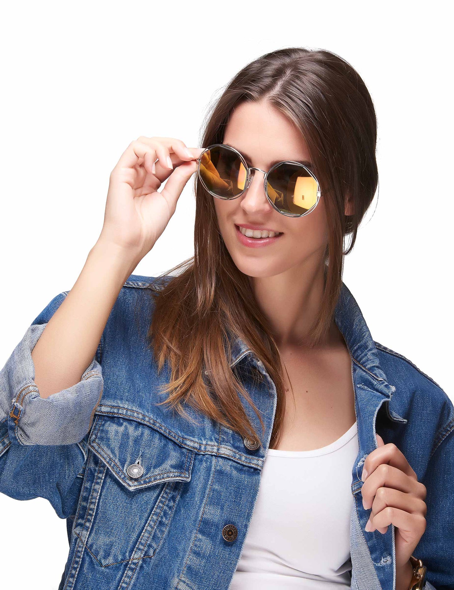 Vue de face des lunettes rondes rétro métalliques pour adulte argentées