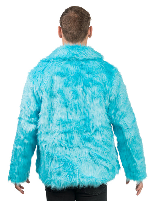 Vue de dos du manteau en fausse fourrure pour adulte bleue