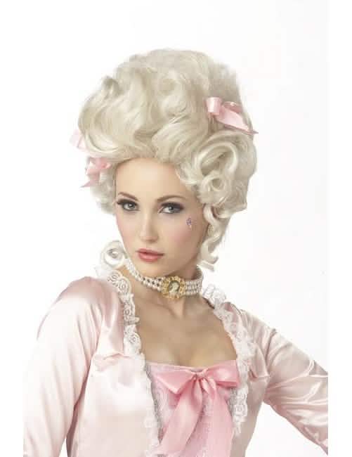 Lasulja Marie Antoinette za ženska s platinasto blond lasmi in rožnatimi pentljami