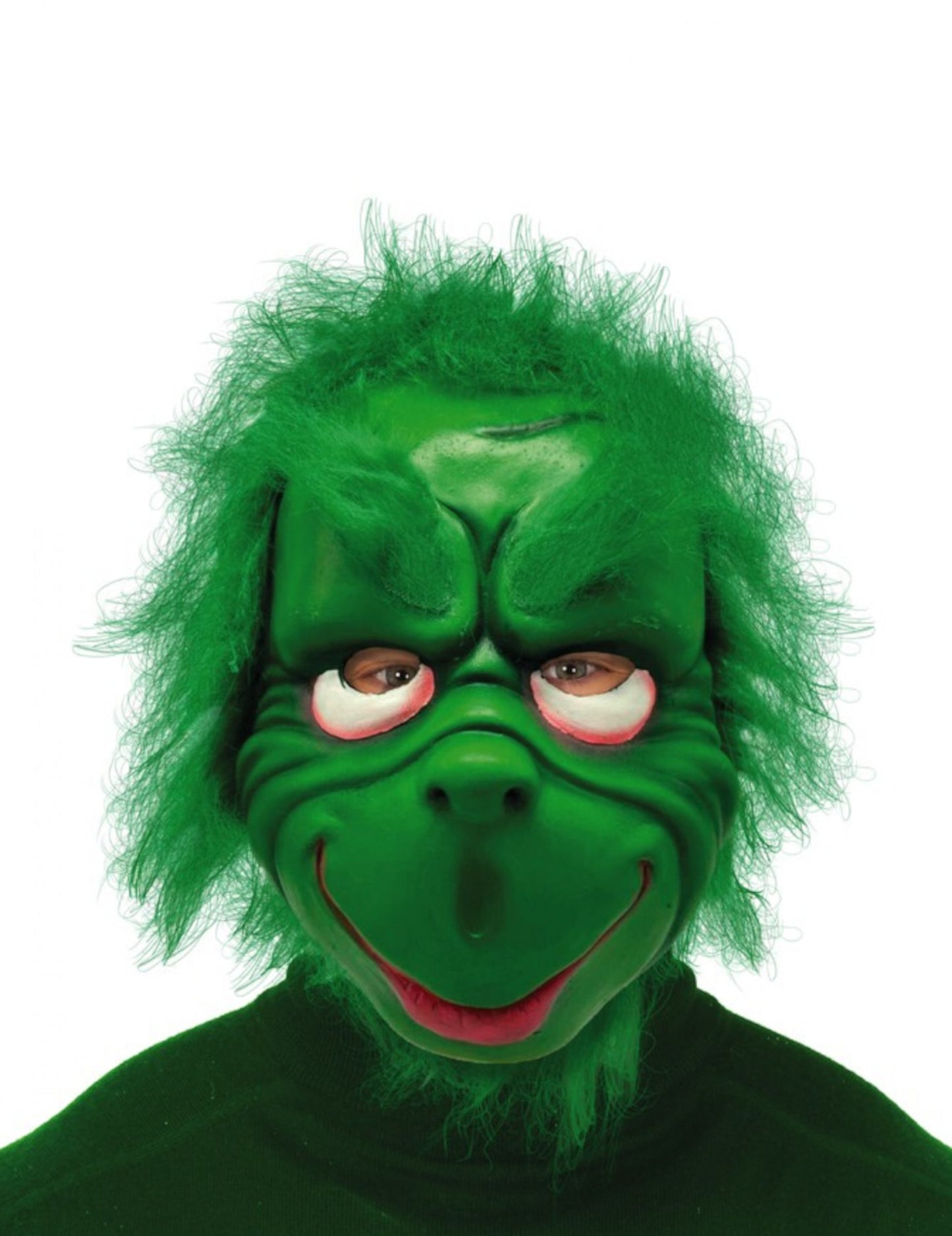 Masque de créature de Noël grincheuse pour adulte vert avec cheveux synthétiques