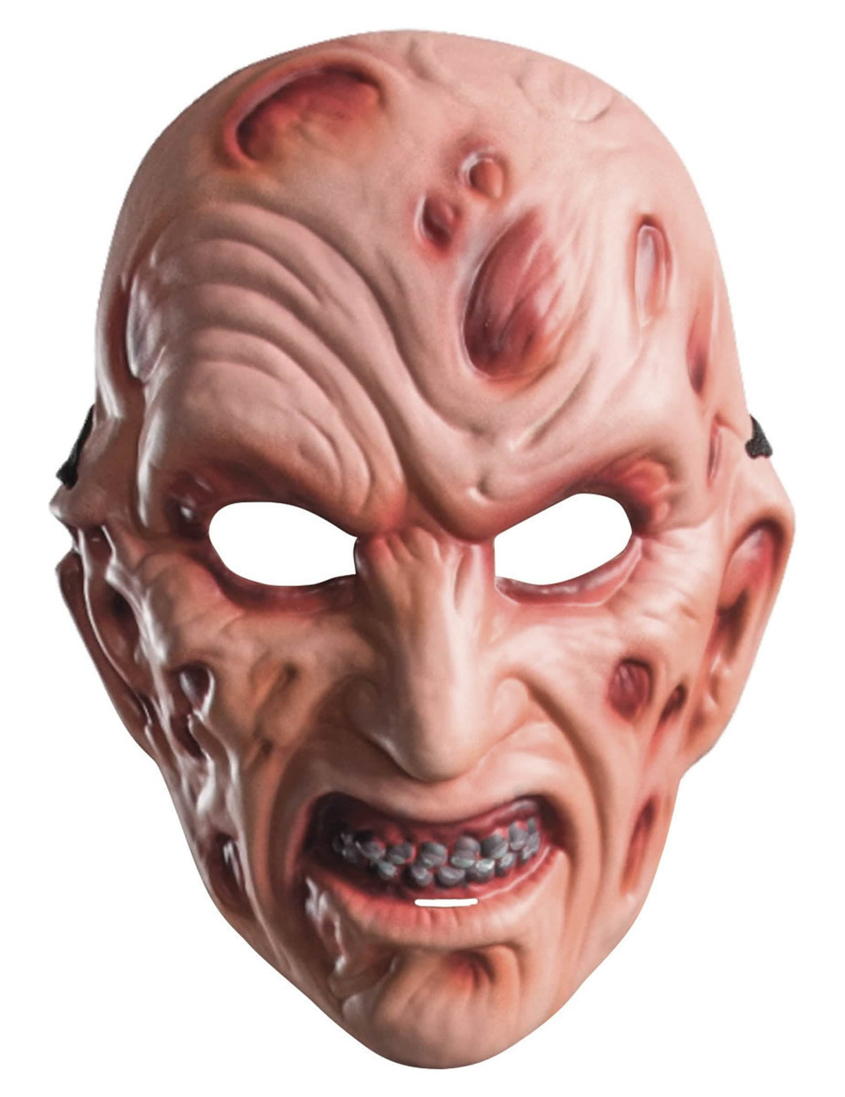 Veliki plan podrobnosti obraznih potez plastične maske Freddy za odrasli