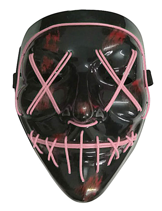 Gros plan sur les fils led du masque led lumineux pour adulte fuchsia