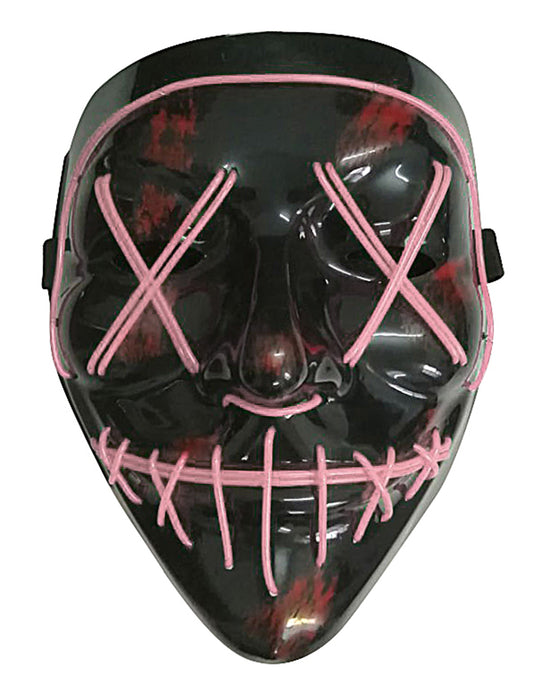Gros plan sur les fils led du masque led lumineux pour adulte fuchsia
