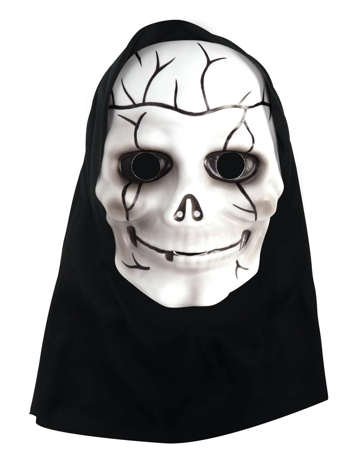 Bližnji posnetek obdelave maske okostnjaka s kapuco za otrok