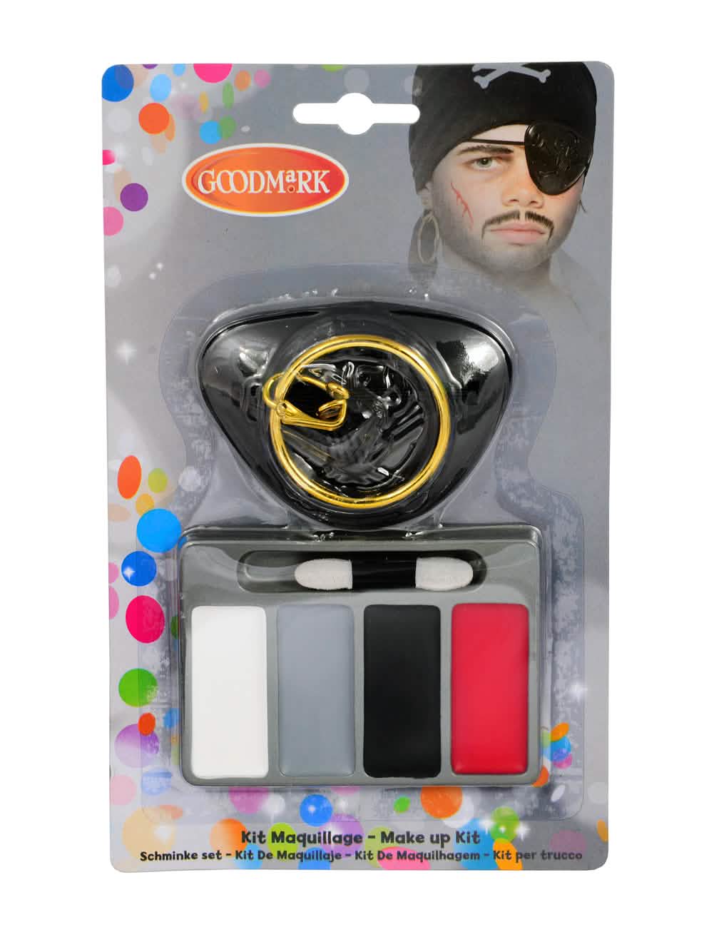 Podrobnosti embalaže in dodatkov mini piratskega kompleta šminke