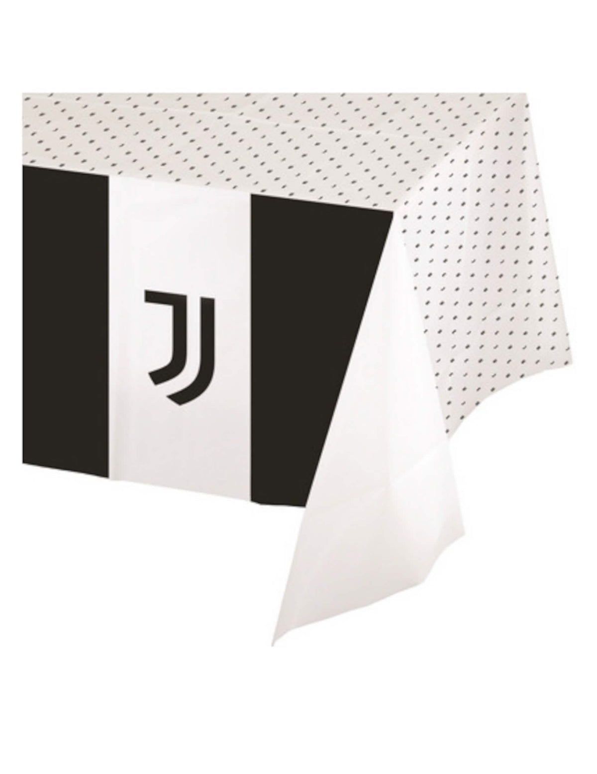Namizni prt iz papirja juventus, črno-bel, z logotipom in vzorci na pikice