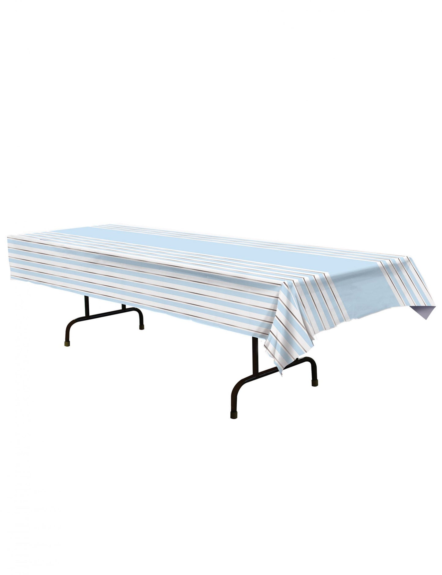 Modro-bel črtast plastični prt 137 x 274 cm in srebro