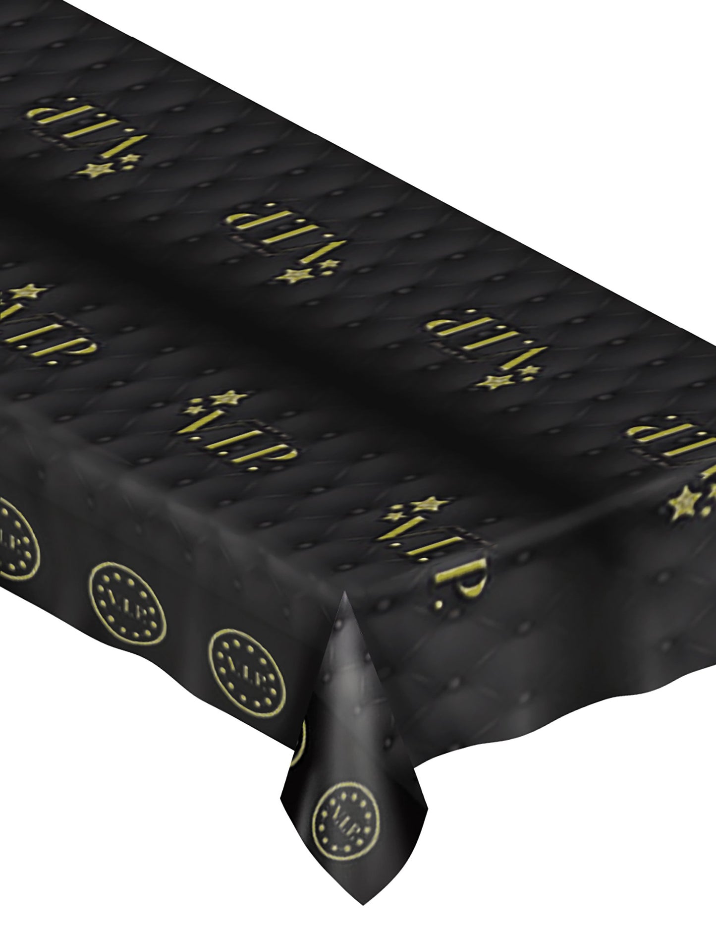 Nappe en plastique VIP Hollywood pour fête noire et dorée effet capitonné