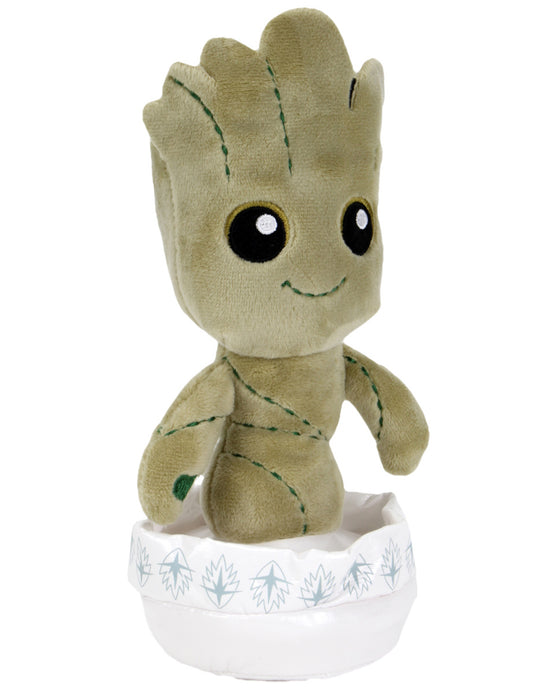 Peluche Baby Groot pour enfant marron et verte dans son pot blanc