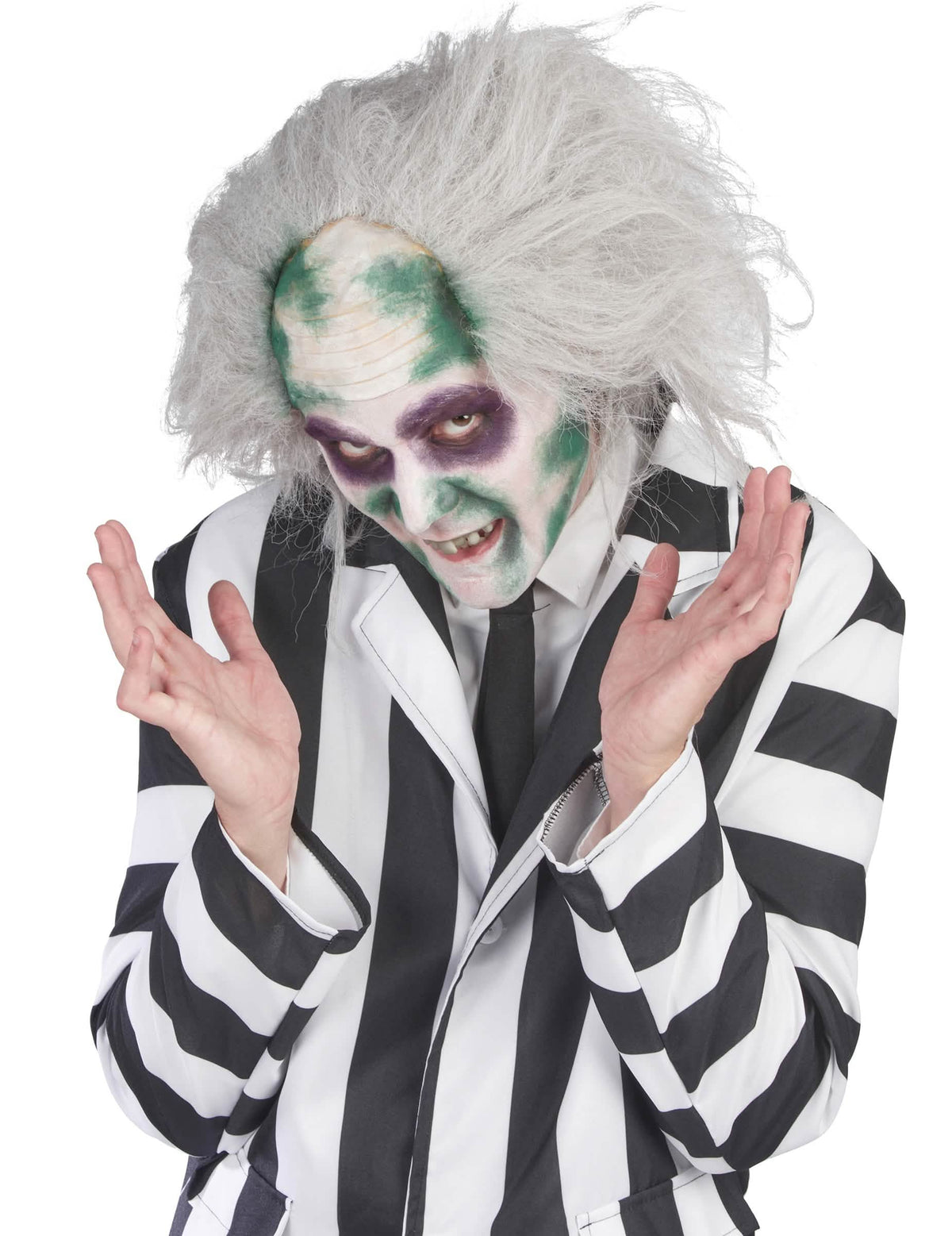 Razmršena bela in siva lasulja Beetlejuice™ za odrasli