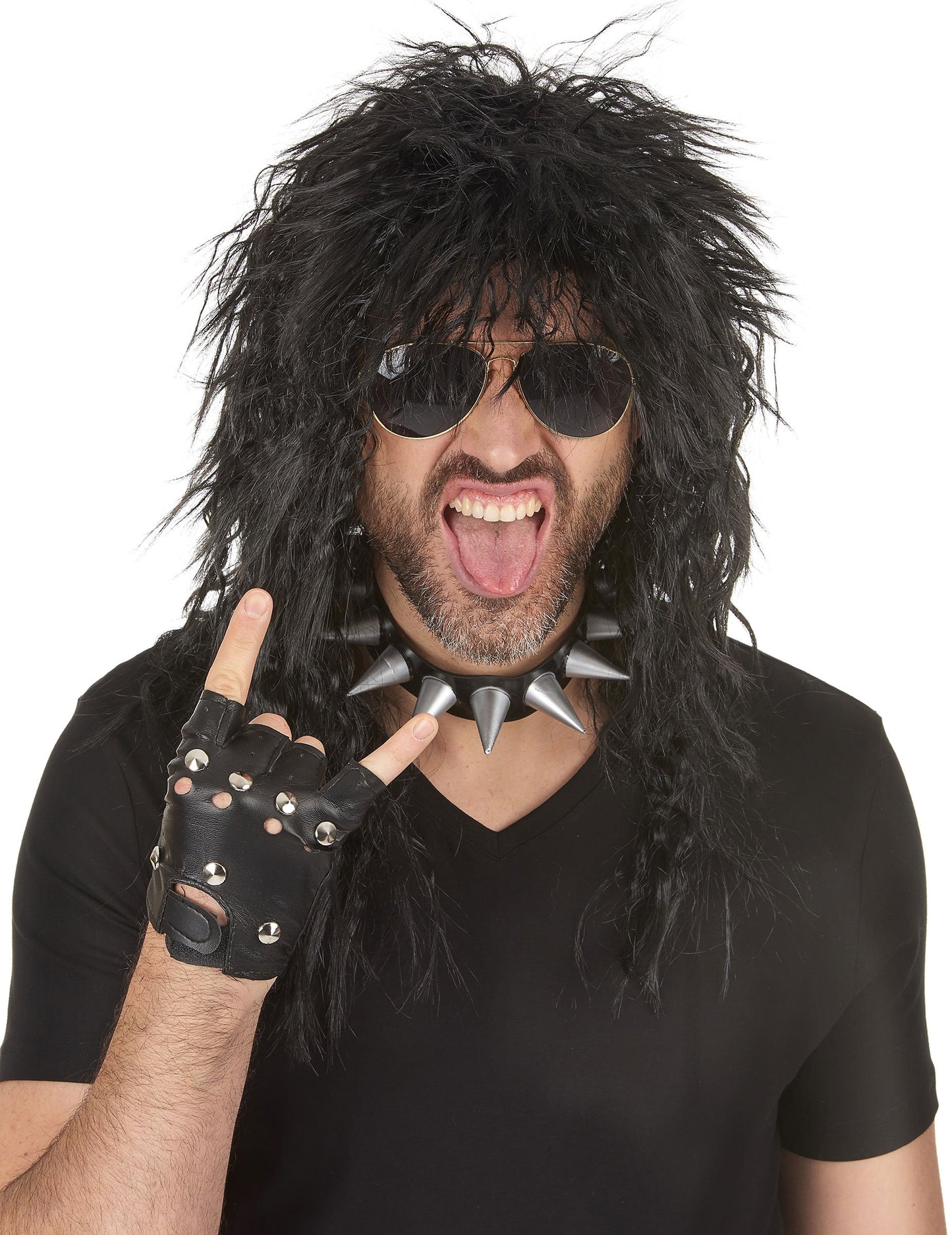 Trda črna rocker črna lasulja