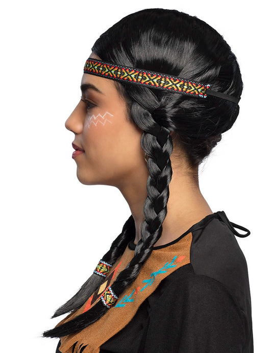 Vue de profil de la perruque indienne tressée pour femme