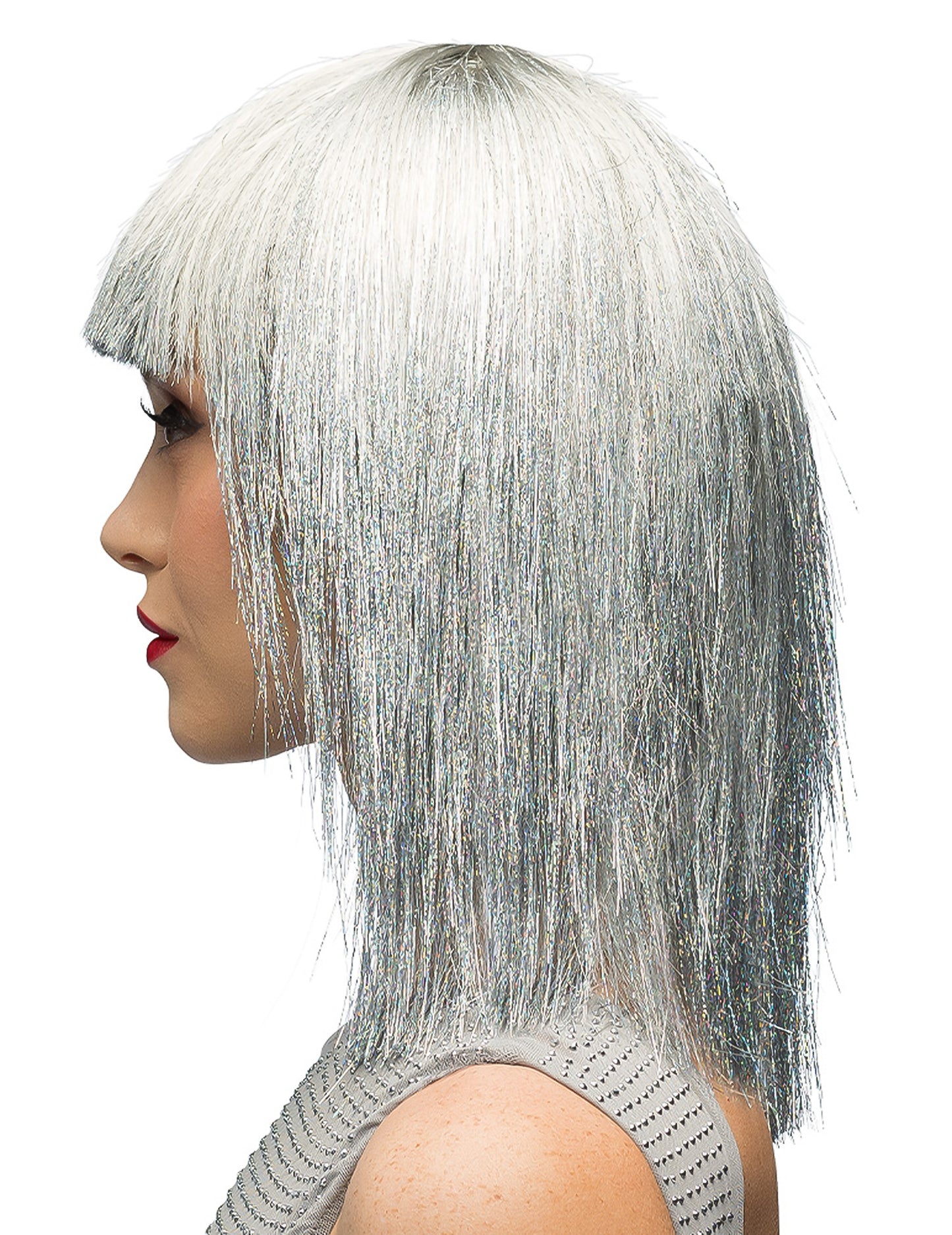Perruque irisée argentée femme