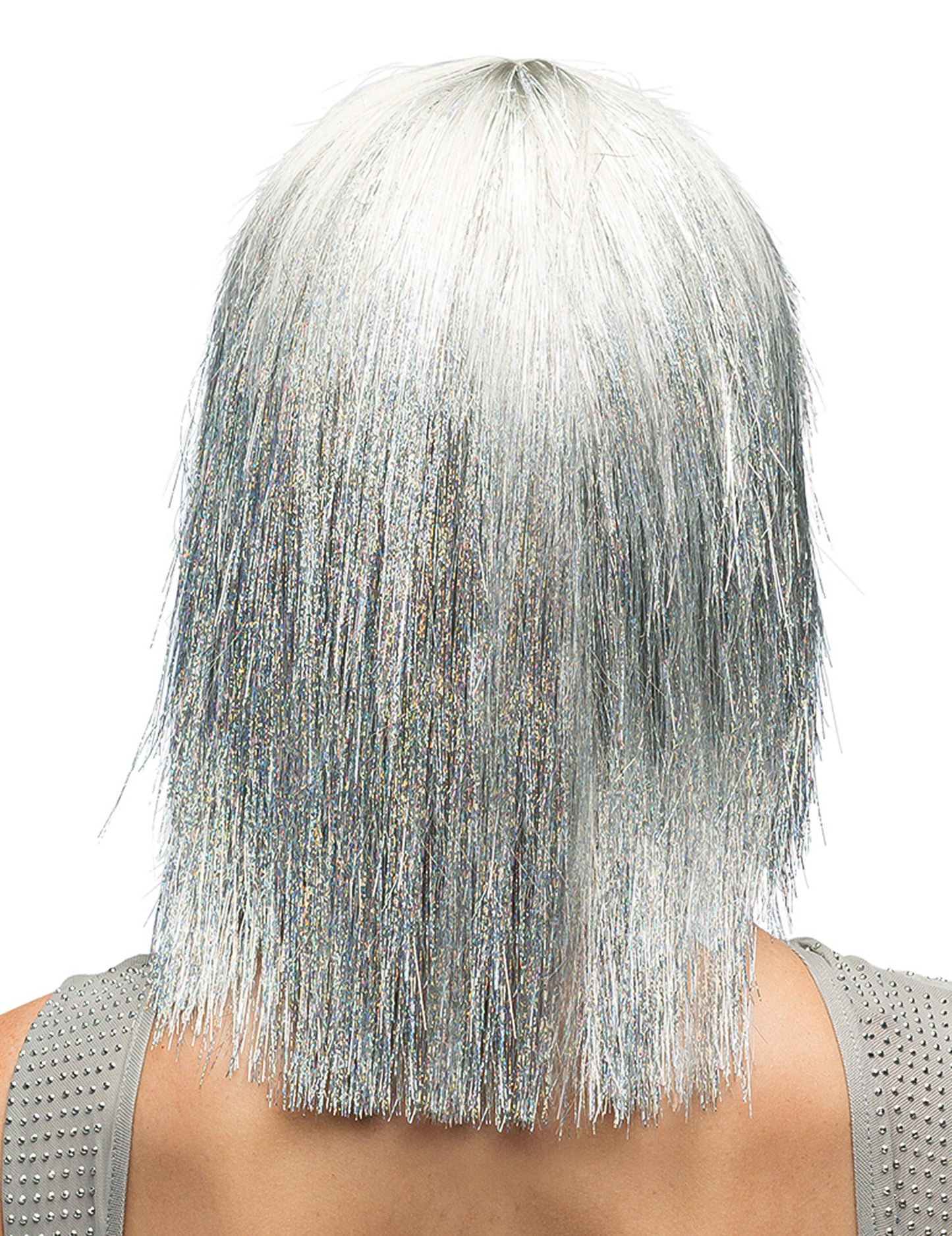 Perruque irisée argentée femme