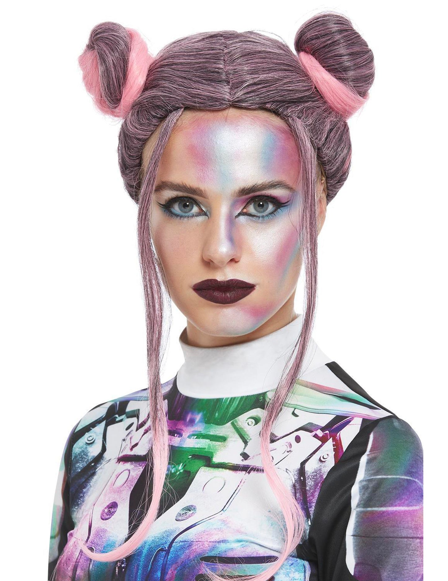 Ženska črno -roza makaronska lasulja