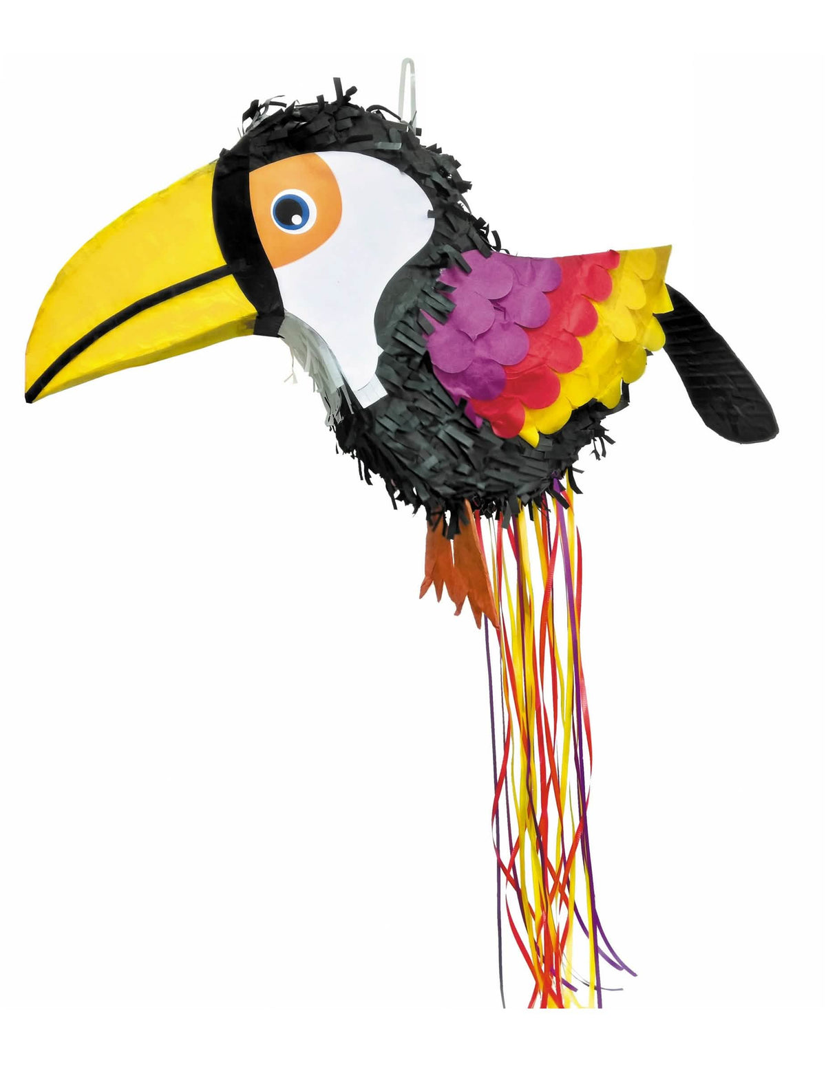 tropska piñata tukan za črno zabavo z rumenim kljunom in večbarvnimi peresi