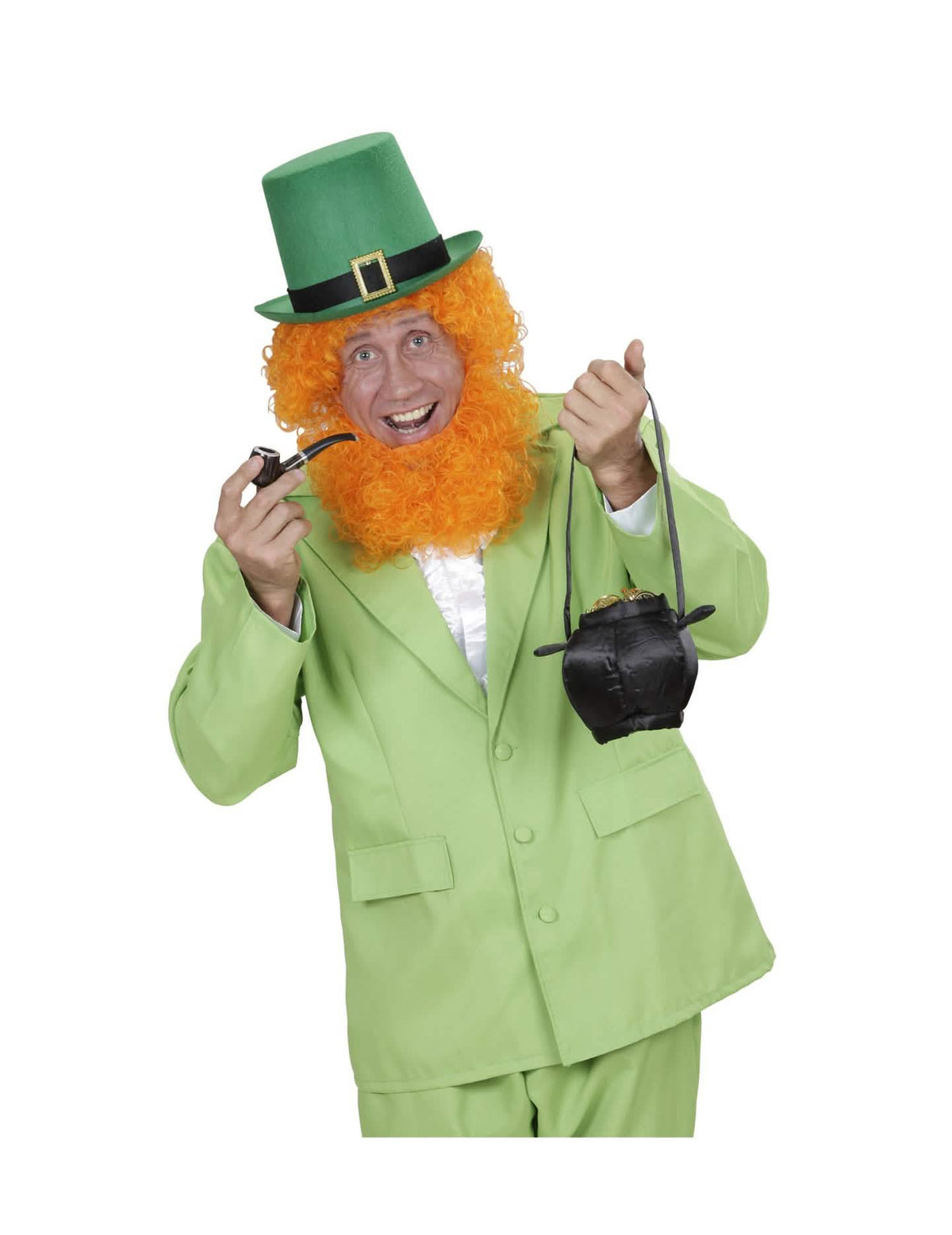 Prikaz v kostumu irskega leprechauna s pipo