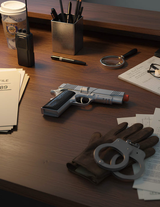 Mise en situation avec accessoires du pistolet de police