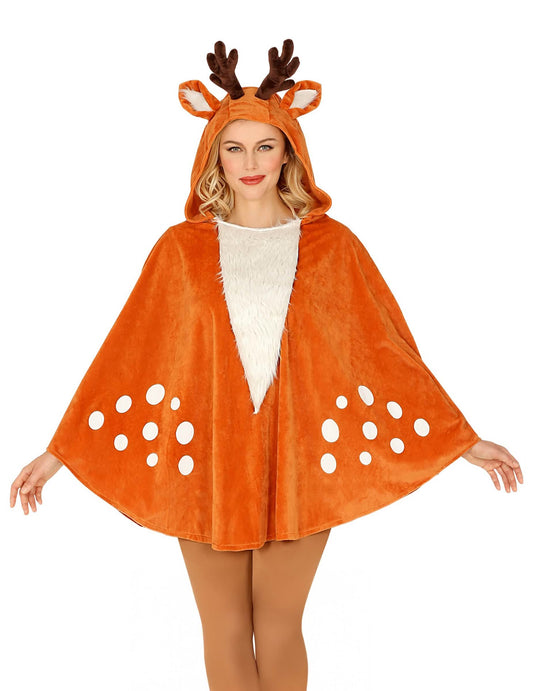 Vue de face du poncho de renne pour adulte