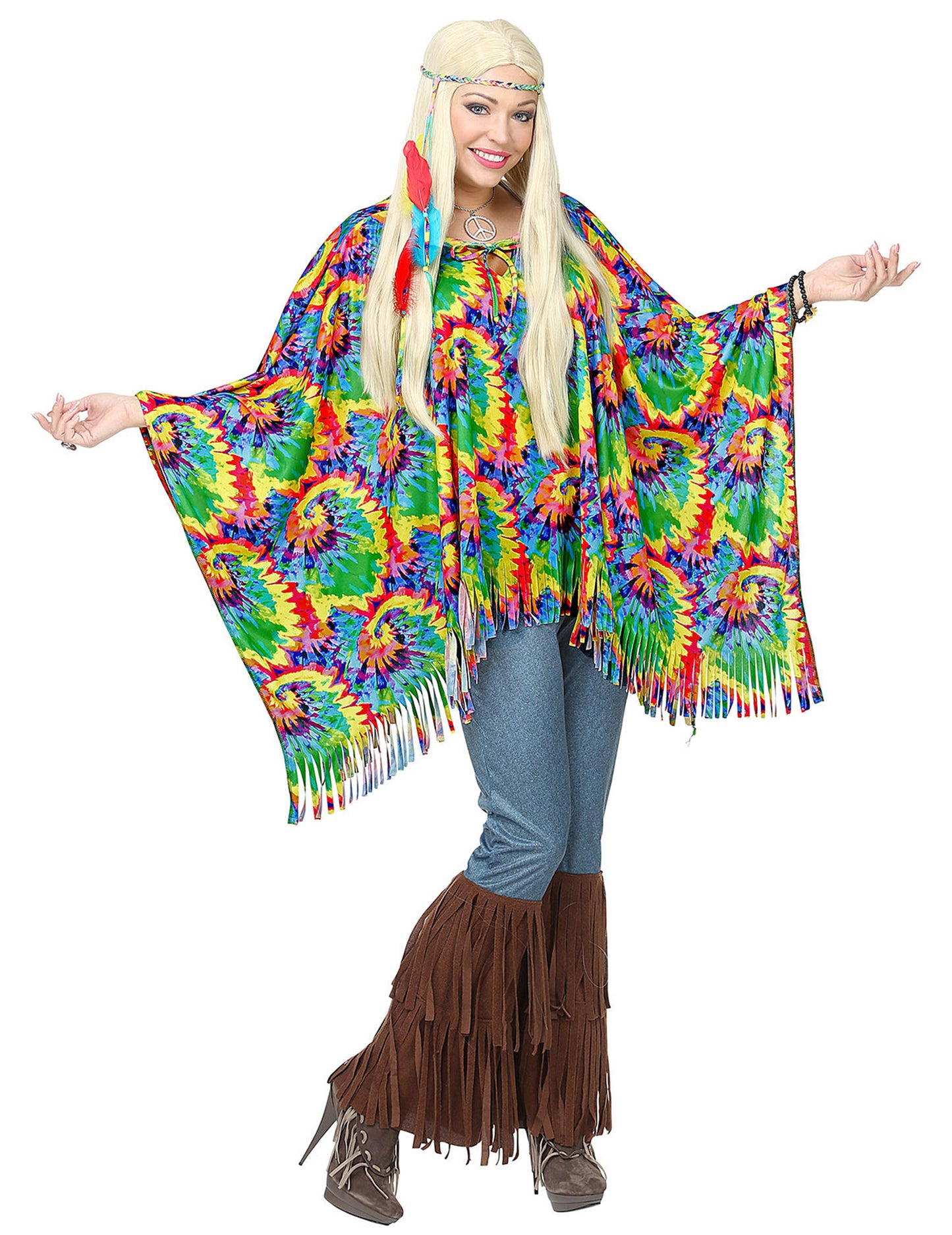 Poncho et tour de tête hippie psychédélique adulte