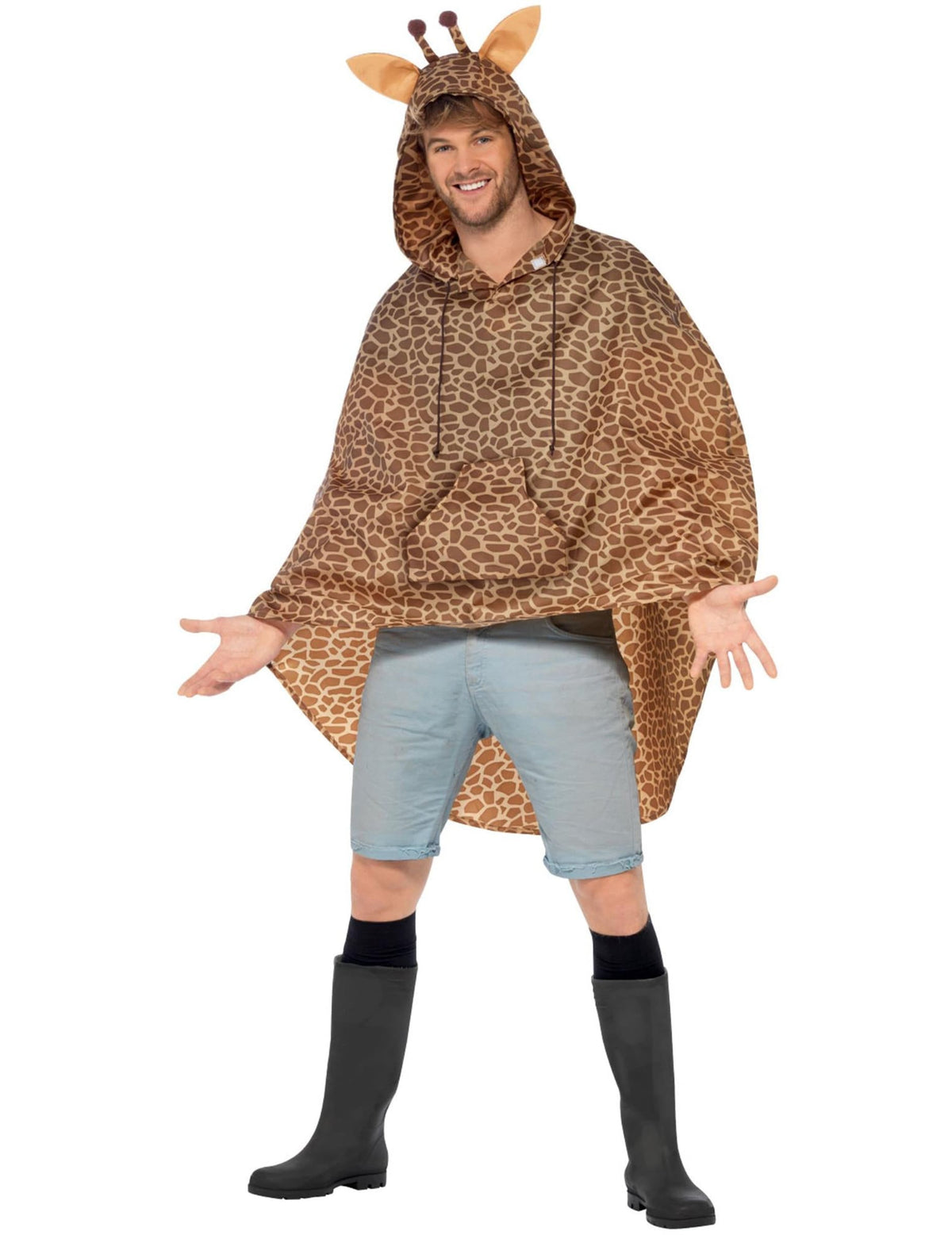 Vue de face du poncho girafe pour adulte