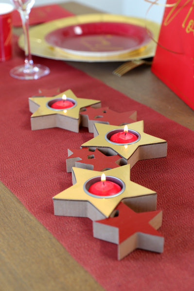 Lesen in kovinski svečnik z rdečimi in zlatimi zvezdicami, 40 x 13 x 2 cm Božični okraski