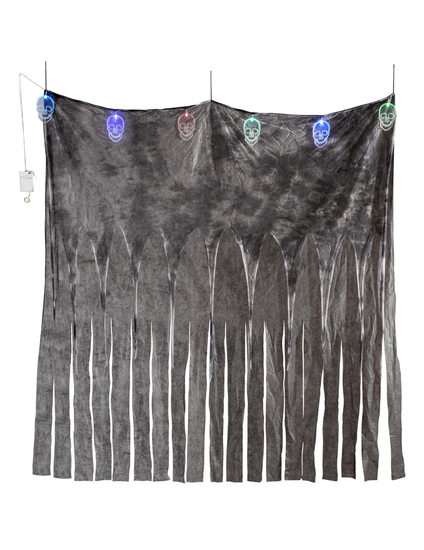 Rideau 6 crânes lumineux pour décoration d'Halloween noir à LED multicolores