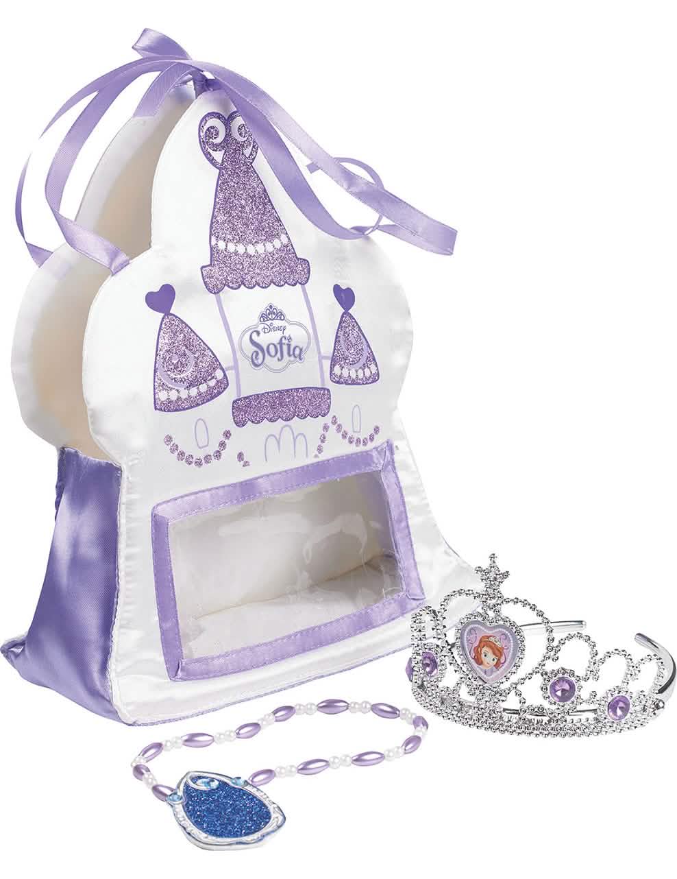 Vrečka dodatki Princesa Sofija za dekle bela in vijolična z tiaro in ogrlico