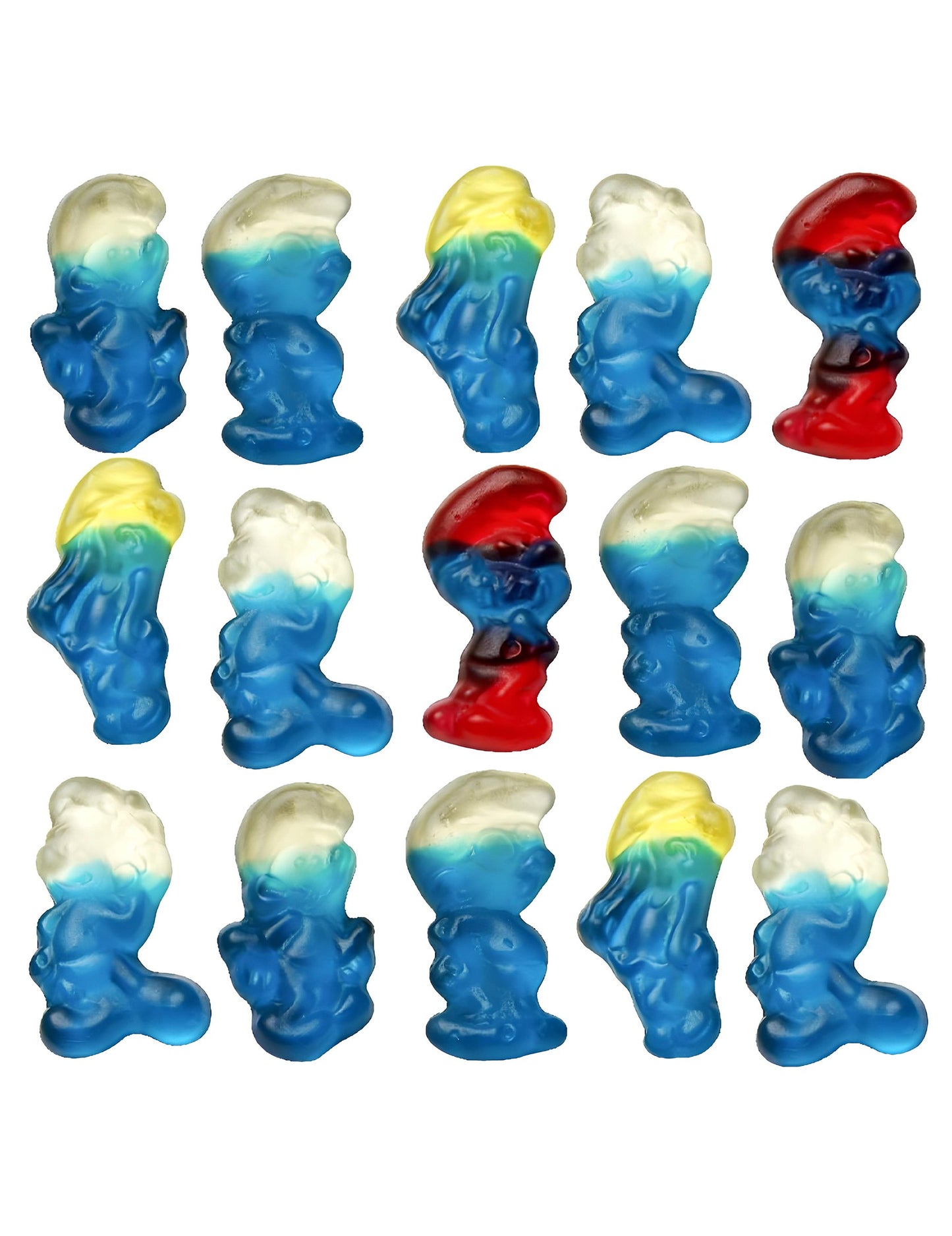 Pregled različnih figuric iz vrečke sladkarij Schtroumpfs Haribo