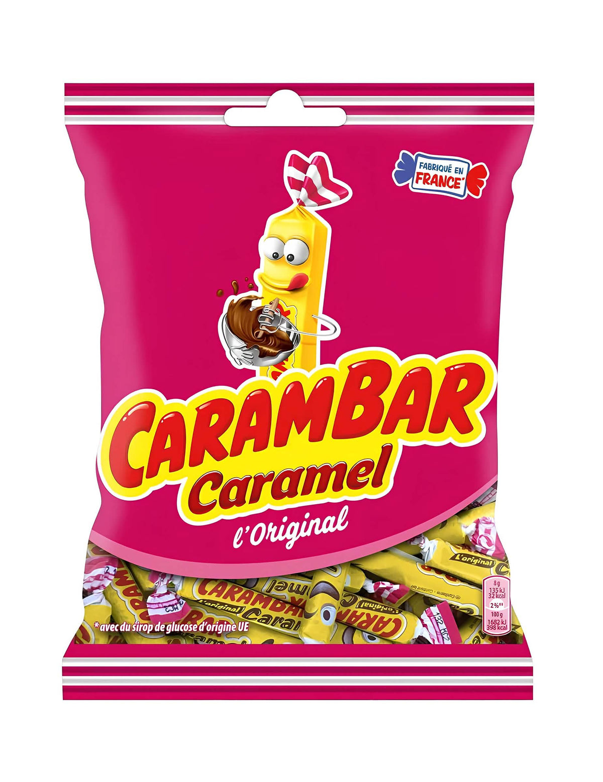 Vrečka bombonov Carambar karamela za otrok in odrasli, roza in rumena