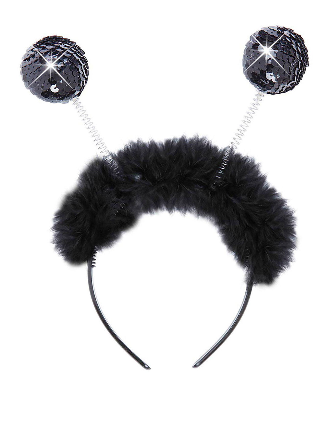 Serre-tête boules avec fourrure pour adulte noir avec sequins